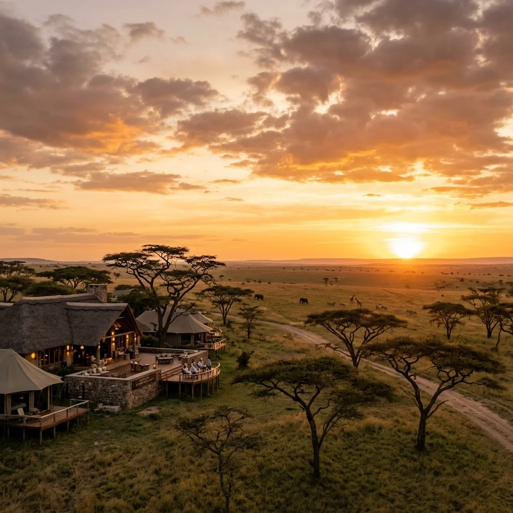 Rhino Lodge golden savanna sunset backdrop