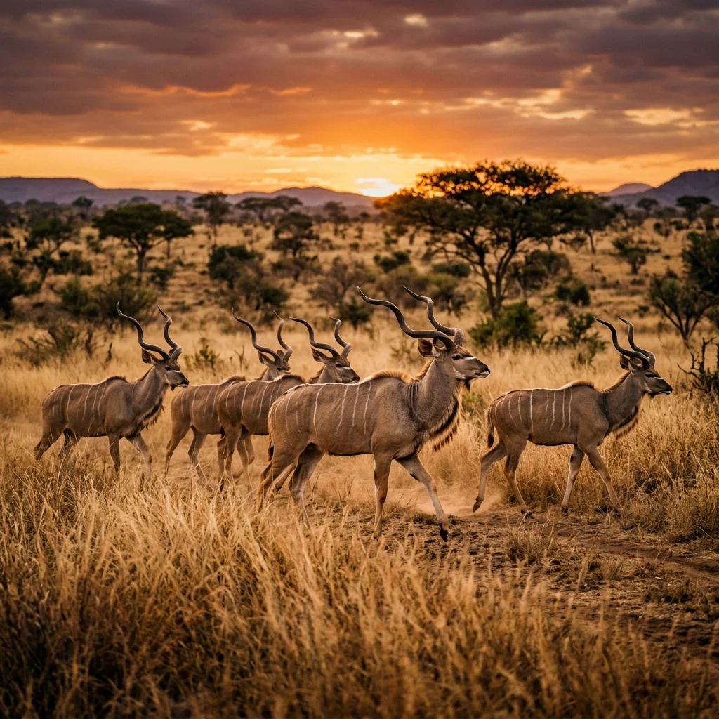Herd of Kudu in savanna