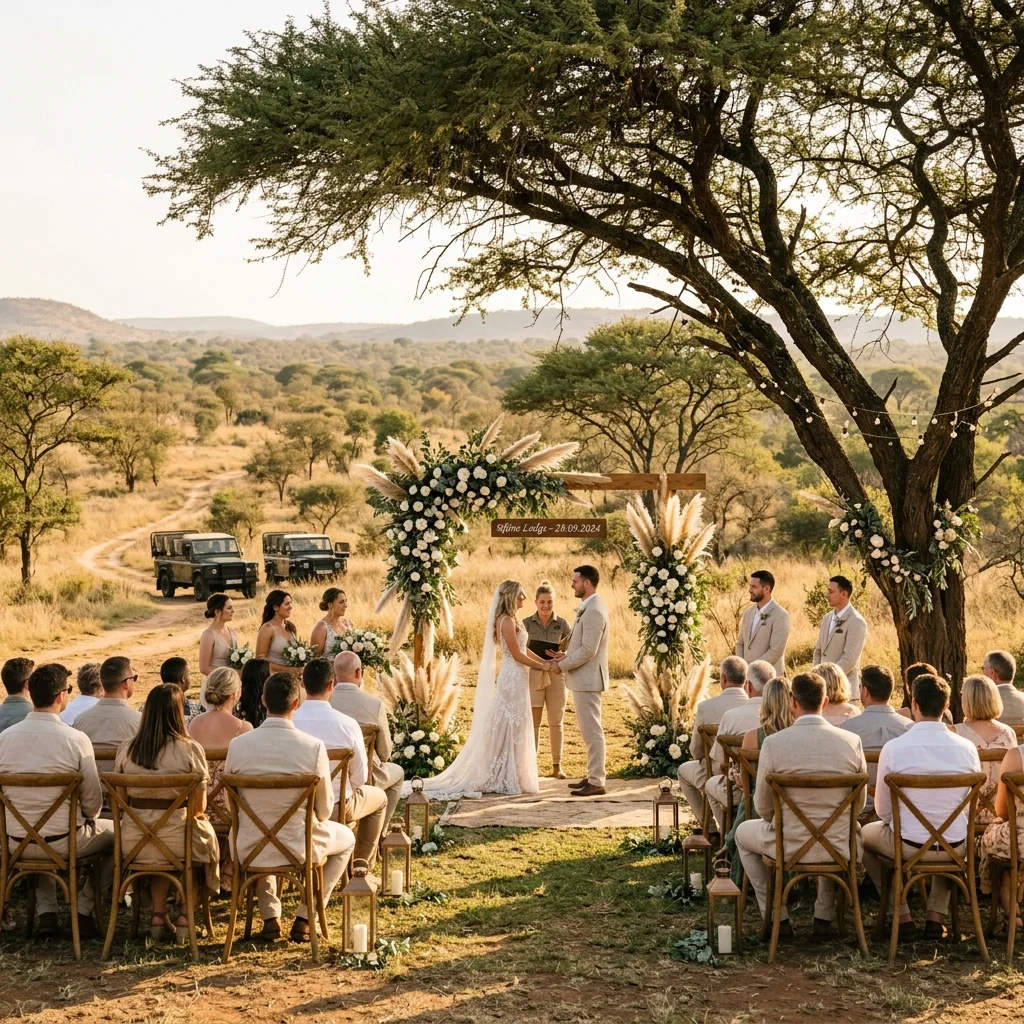 Romantic outdoor wedding ceremony setup at Rhino Lodge